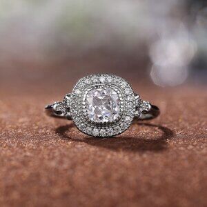 😍Luxury CZ Shiny Gem Macro Pave Square Noble Dainty Wedding Rings, K932